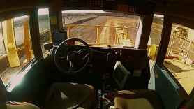 view from the cab of a Rio Tinto Mine Self Driving truck Google Images CCL